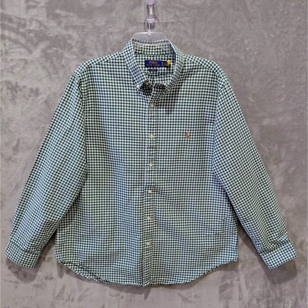 Polo Ralph Lauren Gingham Classic Fit Oxford Shirt Mens 2XL Green Flesh Pony EUC